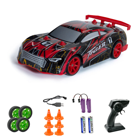 AGNEVE RC Cars RC Drift Car 2.4GHz Radio Remote Control RC Car 4WD 14 KM/H High Speed 360° Drifting Racing Car PowerfuL Motor with LED Light Battery and Extra Drift Tires (Red)-T00033